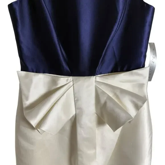 Kay Unger Hailey Colorblock Sleeveless 3D Bow Side Slit Navy Ivory Dress Size 10 - Picture 9 of 15